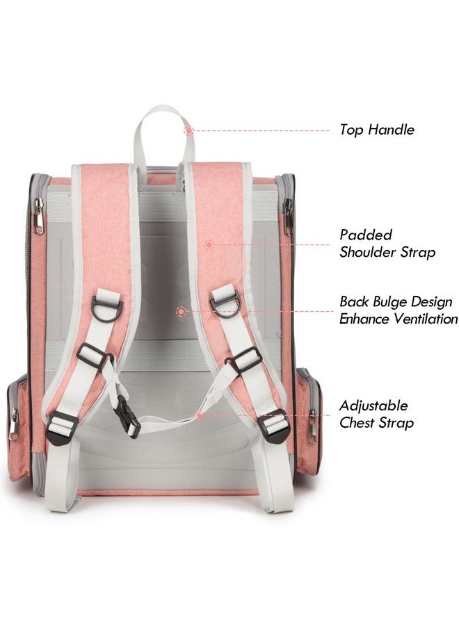 SSAWcasa Cat Backpack Carrier, Large Pet Backpack with Kitten Wand Feather Toy for Medium Small Dog Cat Puppy Kitty Bunny up to 15lbs, Ventilated Mesh Dog Travel Carrier for Hiking Walking Outdoor Use (Pink) - Image 3