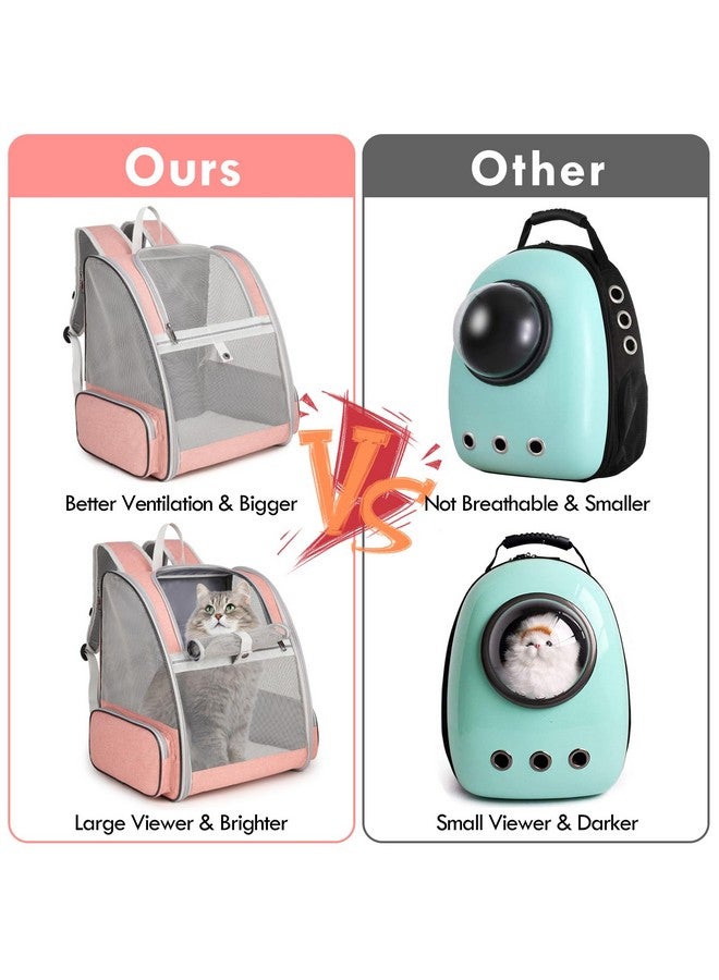 SSAWcasa Cat Backpack Carrier, Large Pet Backpack with Kitten Wand Feather Toy for Medium Small Dog Cat Puppy Kitty Bunny up to 15lbs, Ventilated Mesh Dog Travel Carrier for Hiking Walking Outdoor Use (Pink) - Image 4