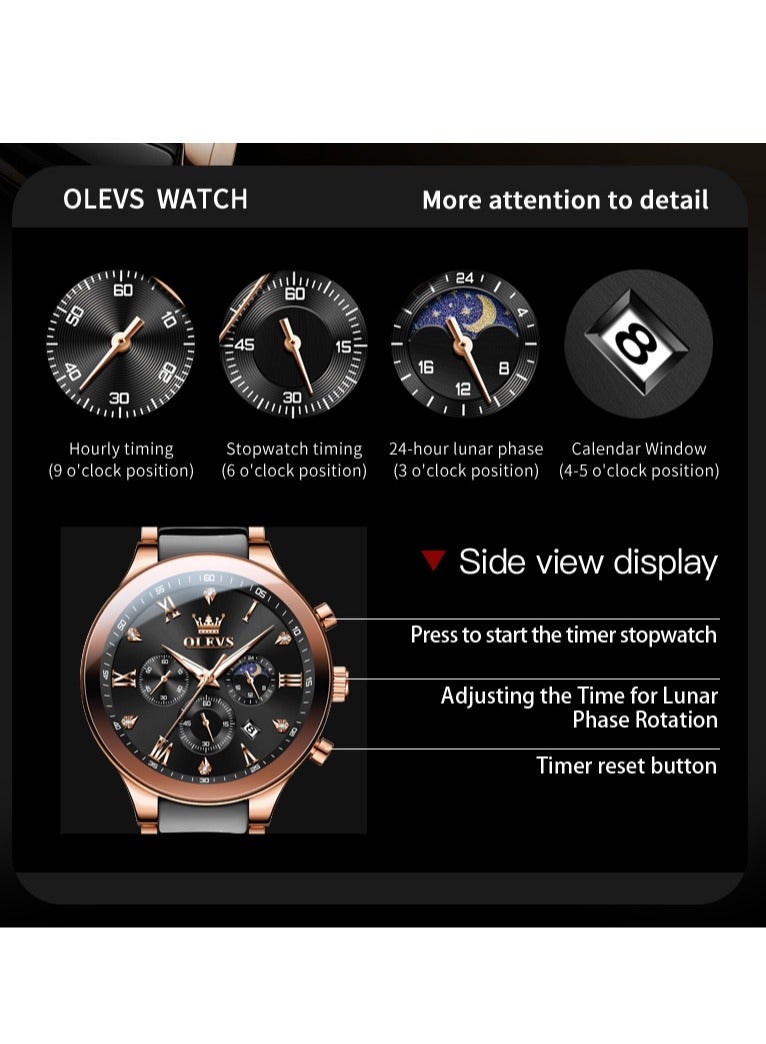 أوليفز ساعة OLEVS 7004 كوارتز سيراميك للرجال فاخرة عالية الجودة من الفولاذ المقاوم للصدأ ساعات رجالية فاخرة للأعمال - Image 5