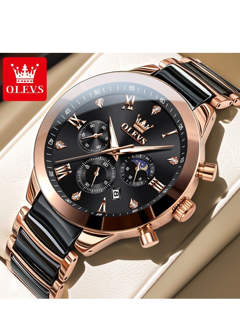 أوليفز ساعة OLEVS 7004 كوارتز سيراميك للرجال فاخرة عالية الجودة من الفولاذ المقاوم للصدأ ساعات رجالية فاخرة للأعمال - Image 1
