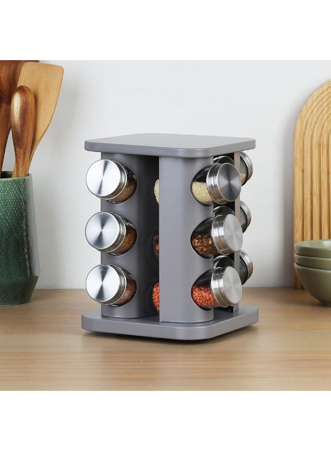 DANUBE HOME Gravitas 13-Piece Spice Rack Set 100ml – Premium Spice Jars with Rack, Airtight & Easy to Use, Perfect for Kitchen Organization, Storage, and Spice Mixing Grey 19 X 19 X 21.5 Hcm - Image 1
