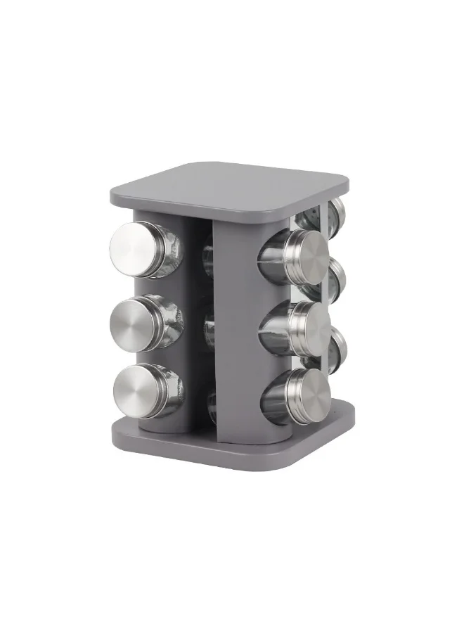 DANUBE HOME Gravitas 13-Piece Spice Rack Set 100ml – Premium Spice Jars with Rack, Airtight & Easy to Use, Perfect for Kitchen Organization, Storage, and Spice Mixing Grey 19 X 19 X 21.5 Hcm