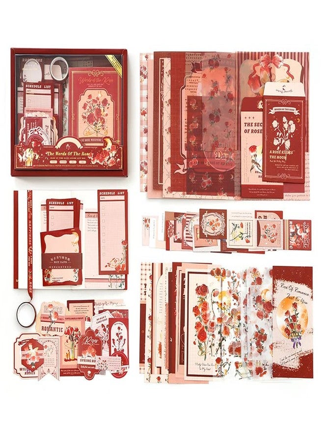 Retailio 348 Pcs Scrapbook Kit Vintage Aesthetic Scrapbook Kit for Bullet Junk Journal Stationery A6 Grid Notebook, DIY Journaling Supplies, Birthday Craft Gift (Rose) - Image 2