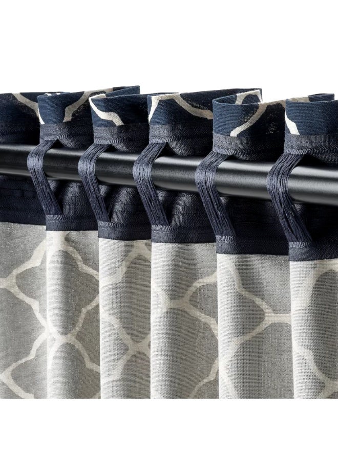 Geometric Pattern Window Curtains Pair with Heading Tape - 2 Pieces, Navy Blue/White, 145 x 250 cm - Image 4