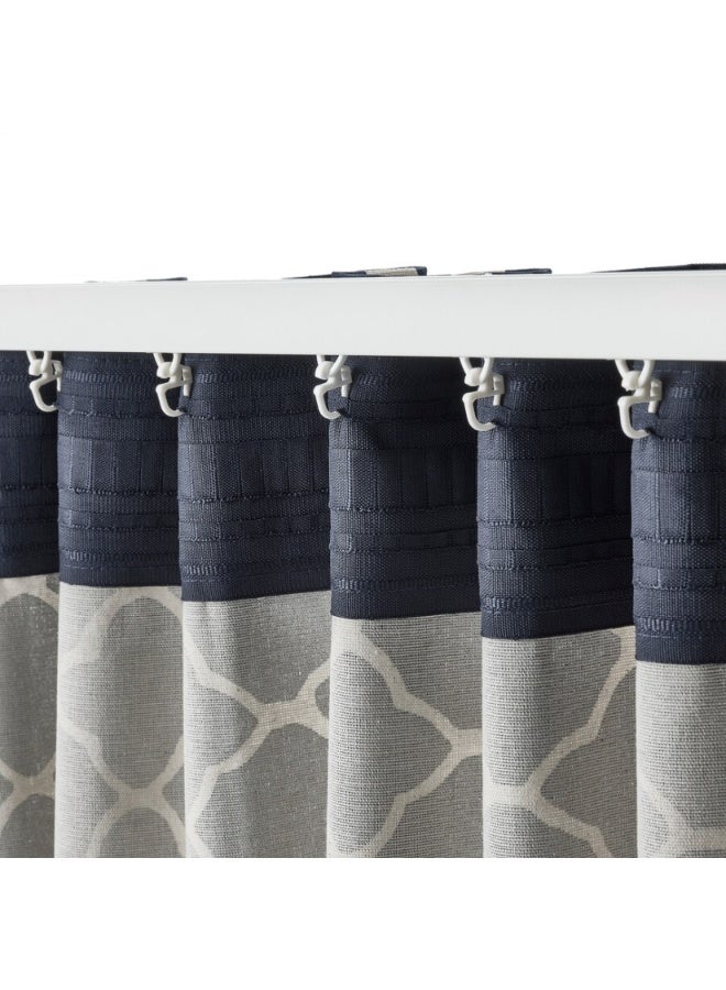 Geometric Pattern Window Curtains Pair with Heading Tape - 2 Pieces, Navy Blue/White, 145 x 250 cm - Image 3