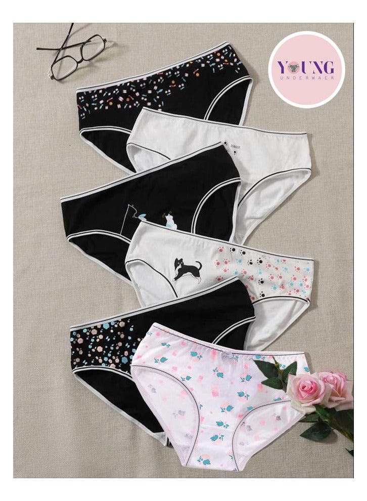 YOUNG WEAR YOUNG UNDERWEAR | Women’s 100% Cotton Bikini Brief Underwear | Multipack | Set of 6 | Available in Plus Size | Solid Cotton Underwear | Colorful Illustrations  - Image 1
