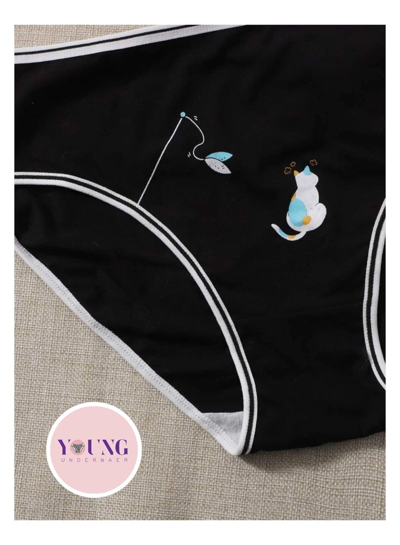 YOUNG WEAR YOUNG UNDERWEAR | Women’s 100% Cotton Bikini Brief Underwear | Multipack | Set of 6 | Available in Plus Size | Solid Cotton Underwear | Colorful Illustrations  - Image 5