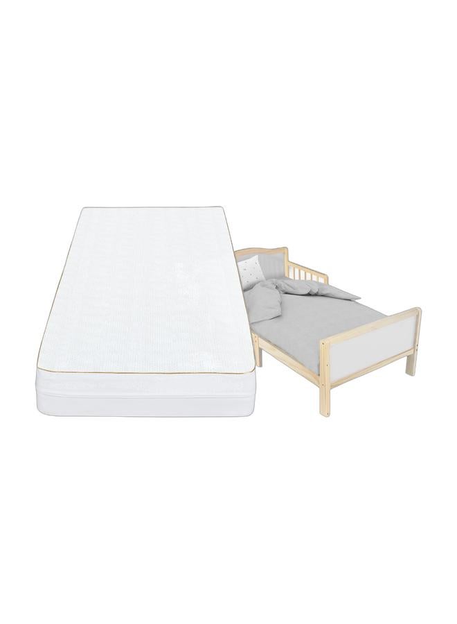 MOON Wooden Toddler Bed(143 x 73 x 60)-Natural wood , Moon Ventiflow Mattress 140 X 70 X 10 cm,Toddler- White - Image 1
