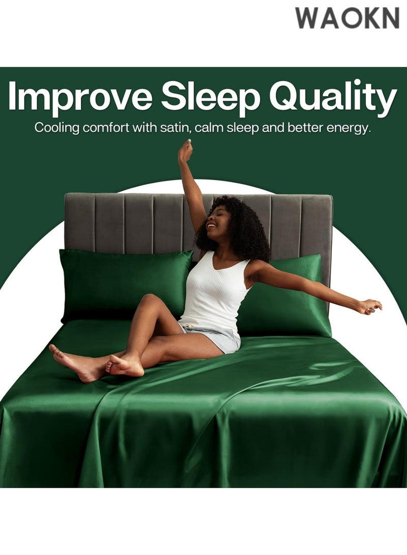دبليو أيه أو كي أن غطاء وسادة من الساتان للشعر والبشرة، عبوة من 2 غطاء وسادة من الساتان الحريري، مجموعة من 2 غطاء وسادة بمقاس قياسي، غطاء وسادة حريري مع إغلاق مغلف (20 × 26، أخضر داكن) - Image 3