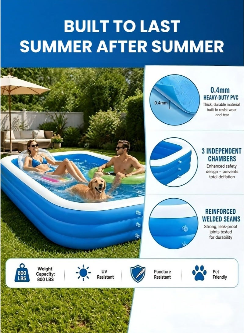 Inflatable Swimming Pool for Kids & Family, 150 x 105 x 55 cm Large Blow Up Pool, Thickened 3-Layer PVC, BPA-Free Portable Backyard Pool with Soft Inflatable Base, Easy Inflate & Drain for Garden, Patio & Outdoor Summer Fun - Image 2
