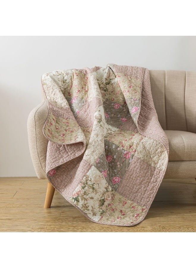 SLPR Cotton Quilted Throw Blanket 50 x 60 Floral Farmhouse Patchwork Quilt Shabby Chic Patchwork Throw Lap Quilt for Couch Secret Garden - Image 1