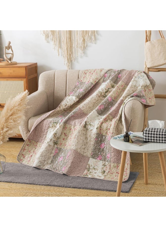 SLPR Cotton Quilted Throw Blanket 50 x 60 Floral Farmhouse Patchwork Quilt Shabby Chic Patchwork Throw Lap Quilt for Couch Secret Garden - Image 4