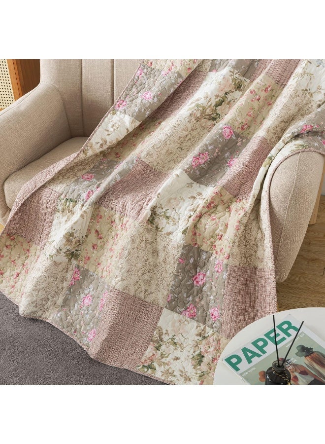 SLPR Cotton Quilted Throw Blanket 50 x 60 Floral Farmhouse Patchwork Quilt Shabby Chic Patchwork Throw Lap Quilt for Couch Secret Garden - Image 2