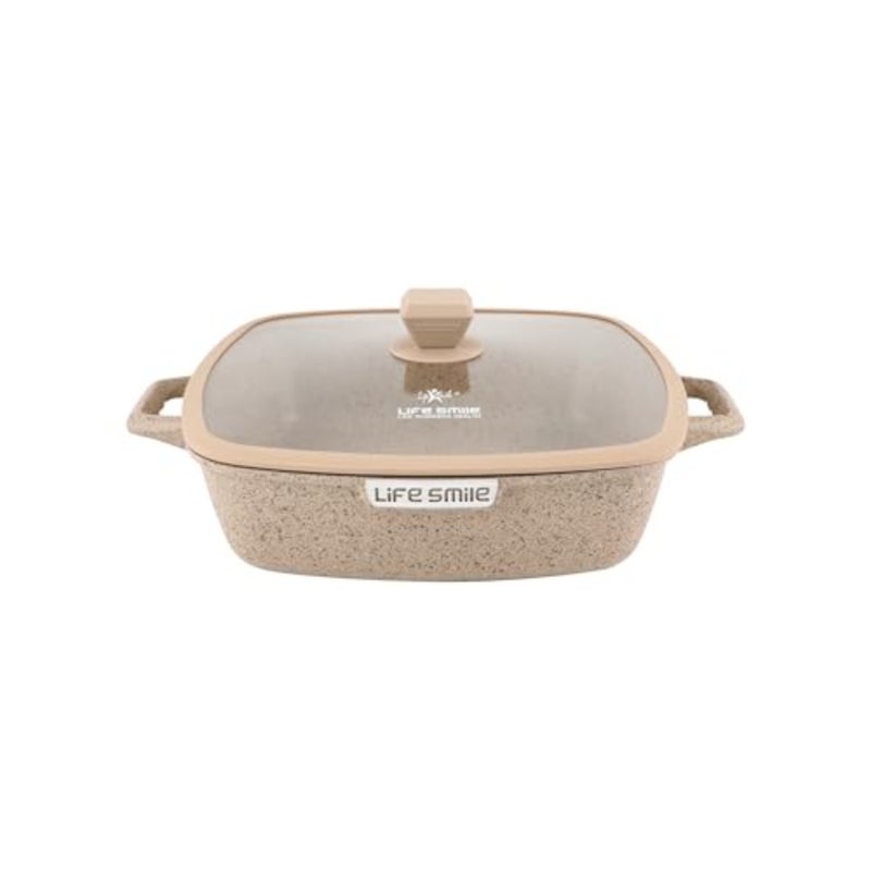 Square Shallow Casserole Pan 32cm with Lid, Granite Non Stick Cooking Pot - Image 1