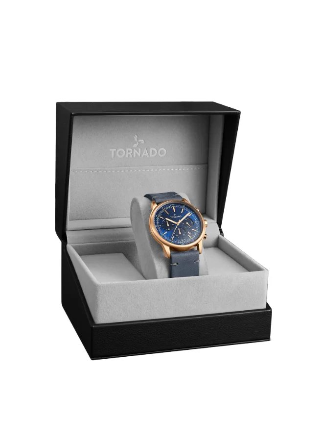 TORNADO Men's Watch, Multi Function Display and Leather Strap - T24108-RLNN, Blue