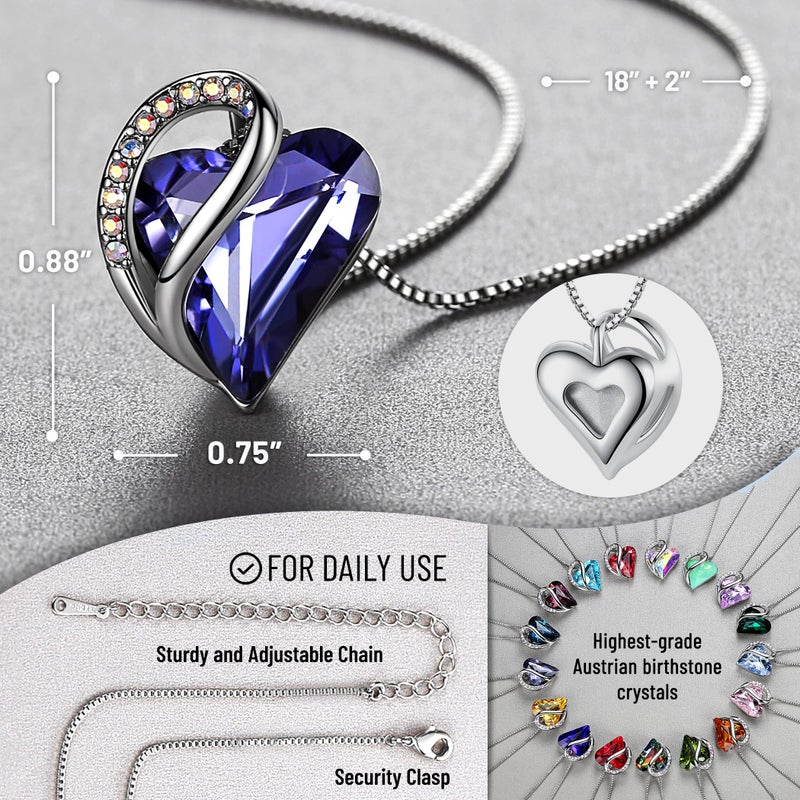 Leafael Necklaces for Women, Infinity Love Birthstone Heart Pendant with Tanzanite Purple Crystal for February, Birthday Jewelry Gifts for Her, Mom, and Wife, Silver Plated, 18 plus 2 inch Chain - Image 3