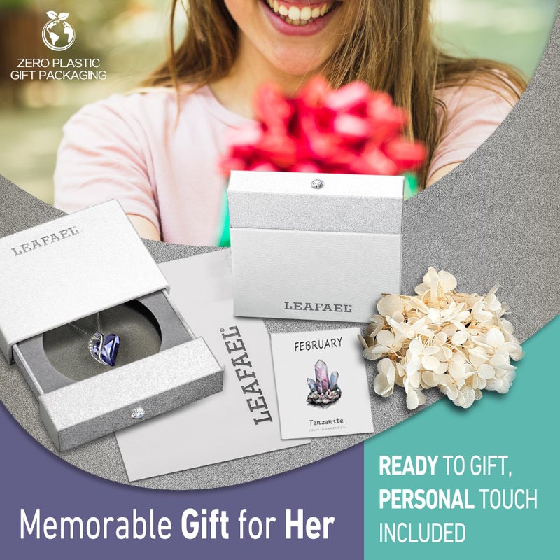 Leafael Necklaces for Women, Infinity Love Birthstone Heart Pendant with Tanzanite Purple Crystal for February, Birthday Jewelry Gifts for Her, Mom, and Wife, Silver Plated, 18 plus 2 inch Chain - Image 5