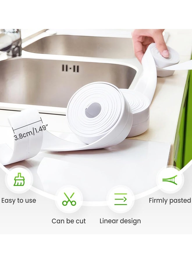 White Caulk Tape for Bath & Kitchen,,tub Surround,Toilet Bowl Stick on Gel,Kitchen Countertop (1.5in x 10.5ft) - Image 2