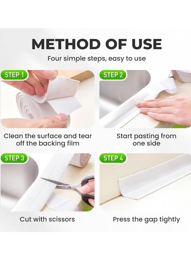 White Caulk Tape for Bath & Kitchen,,tub Surround,Toilet Bowl Stick on Gel,Kitchen Countertop (1.5in x 10.5ft) - Image 3