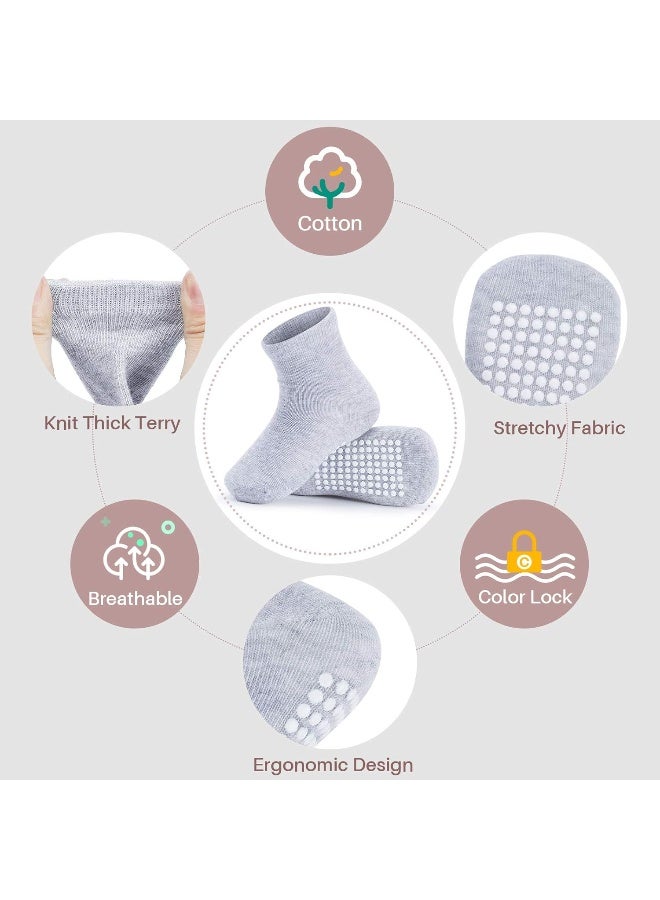 JAKIDAR JAKIDAR 12 Pack Baby Socks Cotton Crew Toddler Socks Grips Non Slip Bottom Socks - Image 2