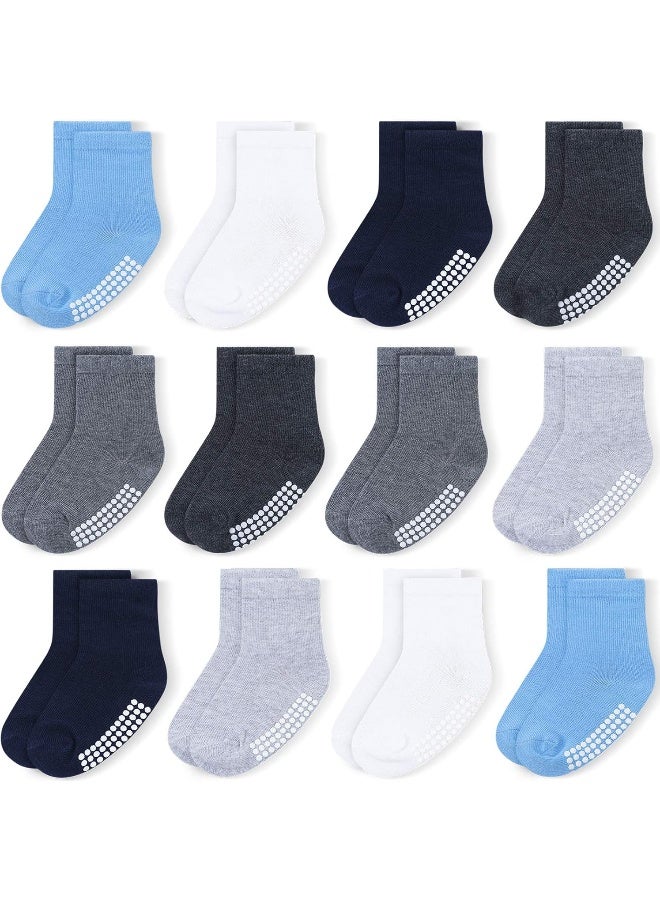 JAKIDAR JAKIDAR 12 Pack Baby Socks Cotton Crew Toddler Socks Grips Non Slip Bottom Socks - Image 1