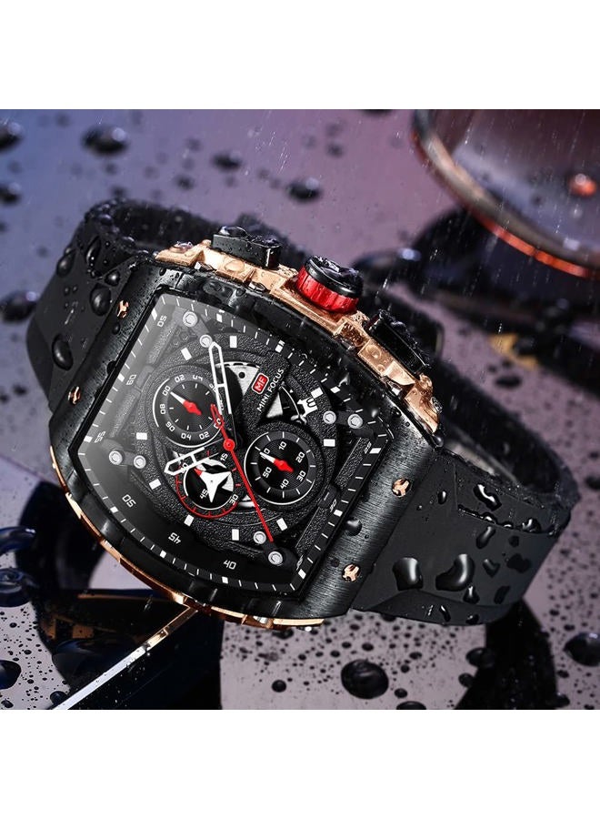 MF MINI FOCUS Watch Wristwatch Fashion Hollow Big Dial Luminous Waterproof Sport Analog Quartz Business Mens Watches Silicon Strap Dress Watch, K-Gold black, sports, business - Image 2