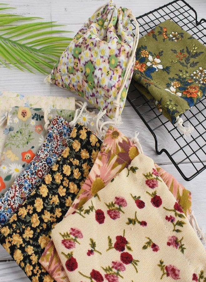VIOCIWUO Mini Corduroy Drawstring Bag10PCS, Flower Makeup Bag Portable Small Pocket Cosmetic Bag For Women Travel Storage Cosmetics Headphones Jewelry(Random Style) - Image 3