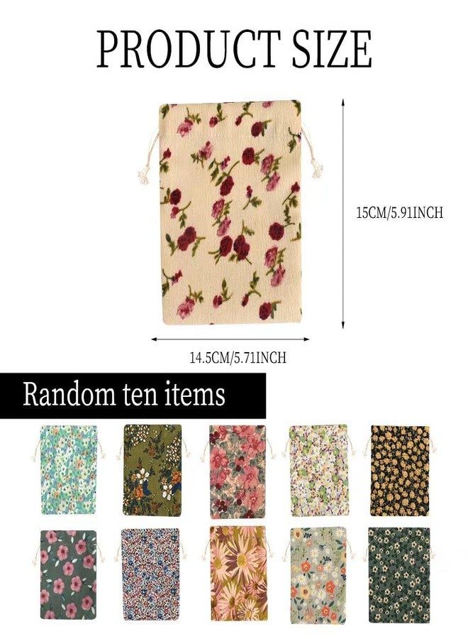 VIOCIWUO Mini Corduroy Drawstring Bag10PCS, Flower Makeup Bag Portable Small Pocket Cosmetic Bag For Women Travel Storage Cosmetics Headphones Jewelry(Random Style) - Image 2