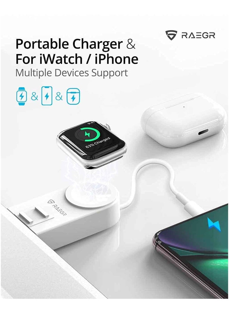 Beauenty RAEGR Arc 450 Portable Wireless Charger | Lightweight  Portable Charger | Compatible with Apple Watch Series 【Ultra/9//8/7/6/SE/5/4】 with Apple Cable for iPhones - White RG10133 - Image 3