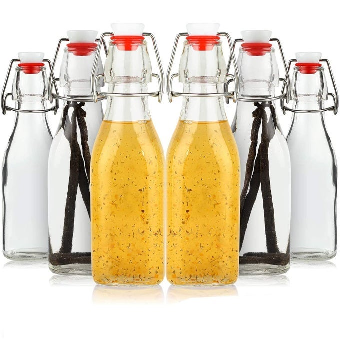 250ML SWING TOP BOTTLES GLASS BEER BOTTLE SET OF 6 EASY CAP CLEAR BOTTLES WITH STOPPERS FLIP TOP GLASS BOTTLES TO STORE HOME BREWS OILS VINAIGRETTES WINES BEER TEAS