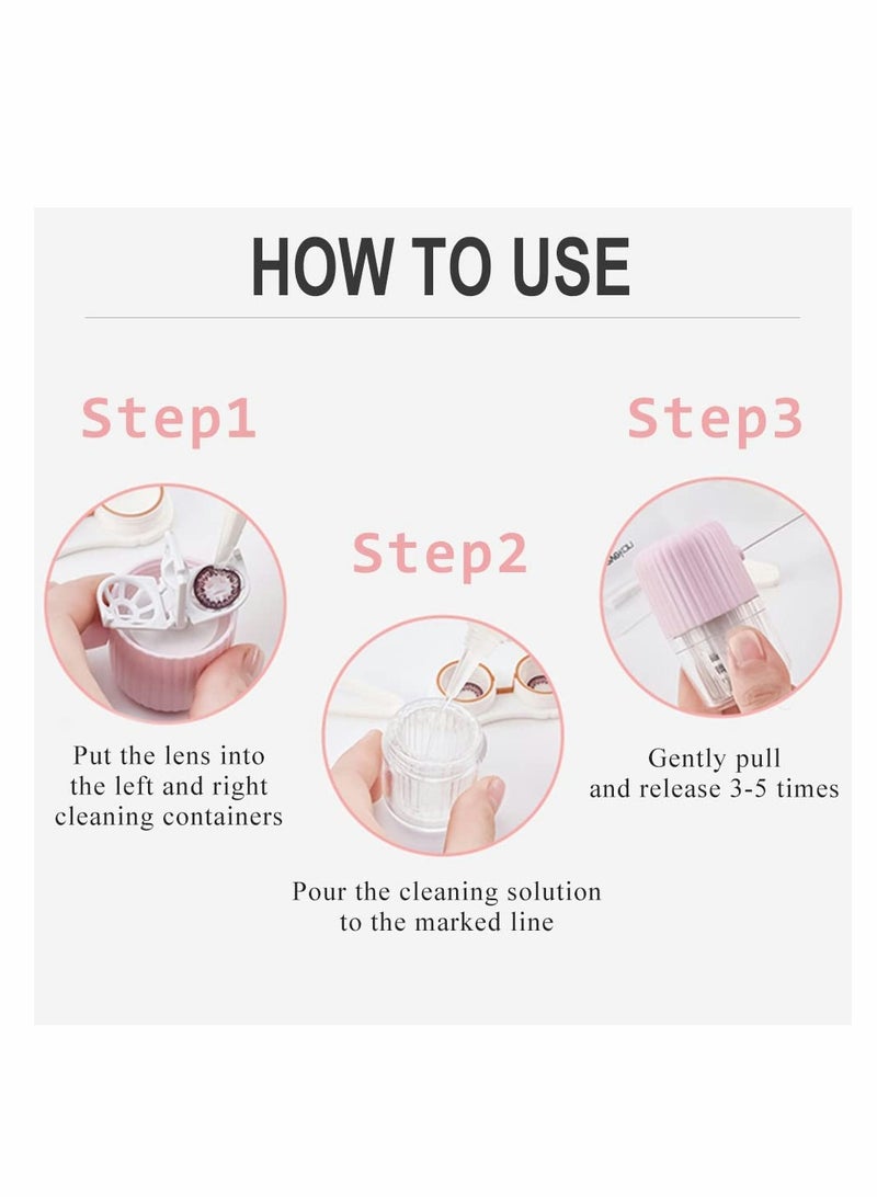 حاوية منظف العدسات المحمولة، غسالة عدسات مع منظف يدوي بسلسلة سحب للعناية اليومية، تنظيف سريع للعدسات الناعمة والصلبة (أخضر رين). - Image 5