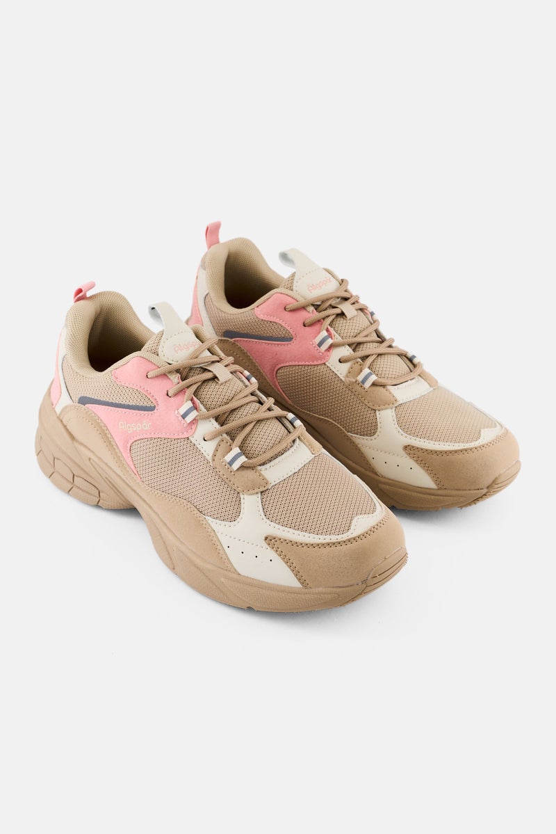 Algspar Women Lace Up Outdoor Shoes, Beige - Image 1