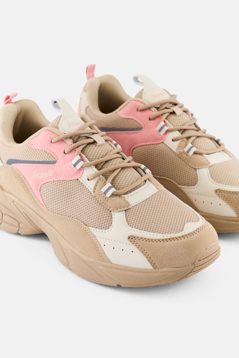 Algspar Women Lace Up Outdoor Shoes, Beige - Image 3