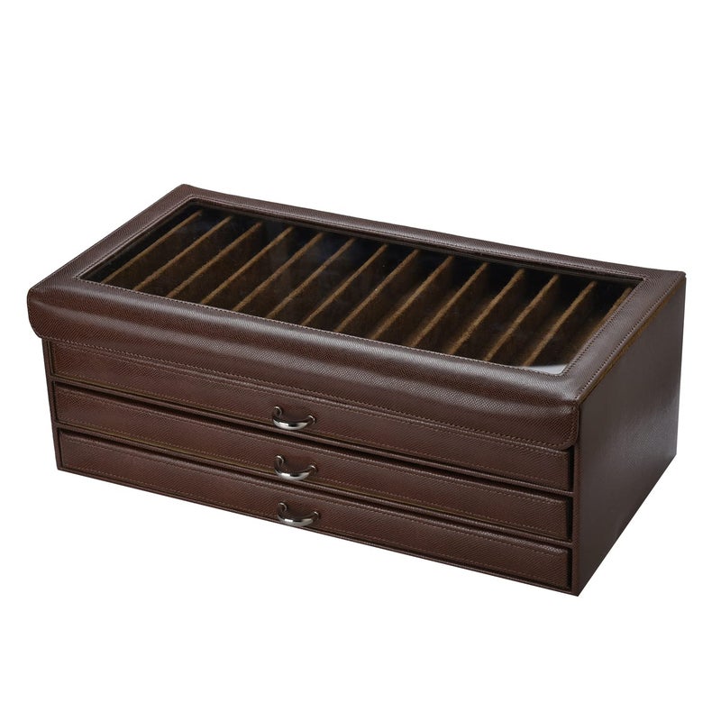 essart Faux Leather Four Level Pen Transparent Display Organizer Box for 60 pens in Snakebit-Brown Color - Image 2