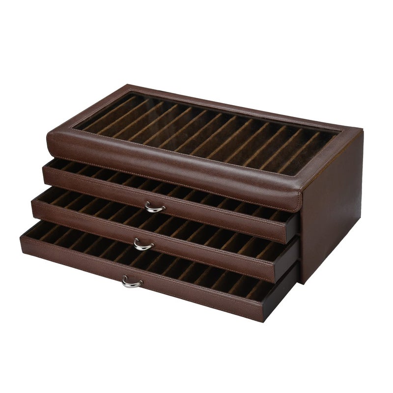 essart Faux Leather Four Level Pen Transparent Display Organizer Box for 60 pens in Snakebit-Brown Color - Image 3