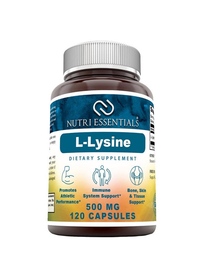 Nutri Essentials L-Lysine - 500mg Amino Acid Vitamin 120 Capsules - Commonly Used for Cold Sores, Immune Support, Respiratory Health & More - Image 1