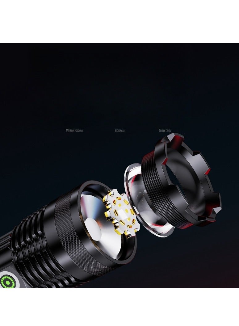 Rechargeable LED Flashlight,Waterproof Super Bright Tactical Torch, 26mm x 65mm Battery USB Cable, Stepless Dimming,Zoomable High Lumen Flashlight, 4 Modes Outdoor Camping Hiking Cycling Flashlight - Image 2