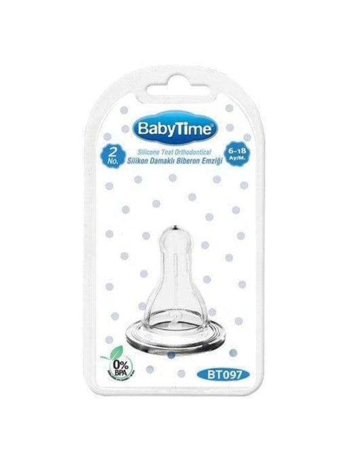 Babytime - Silicone Teat Orthodontical Bottle Nipple No. 2 (6-18 Months) BPA Free - BT097