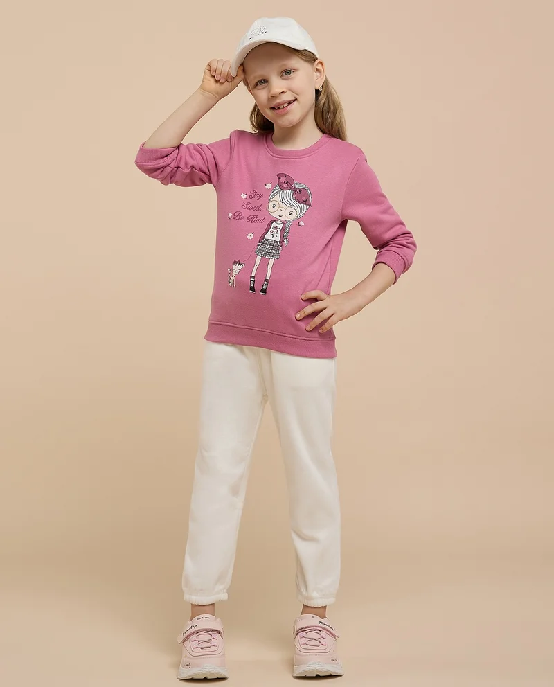 R&B Printed Sweatshirt with Crew Neck and Long Sleeves