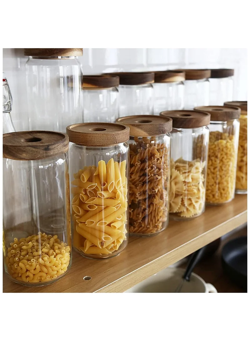 Quesera  950ml Glass food storage jars with acacia wood lids with preprinted pantry labels- pack of 3 pcs  | Best Price UAE