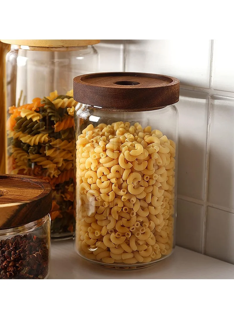 Quesera  950ml Glass food storage jars with acacia wood lids with preprinted pantry labels- pack of 3 pcs  | Best Price UAE