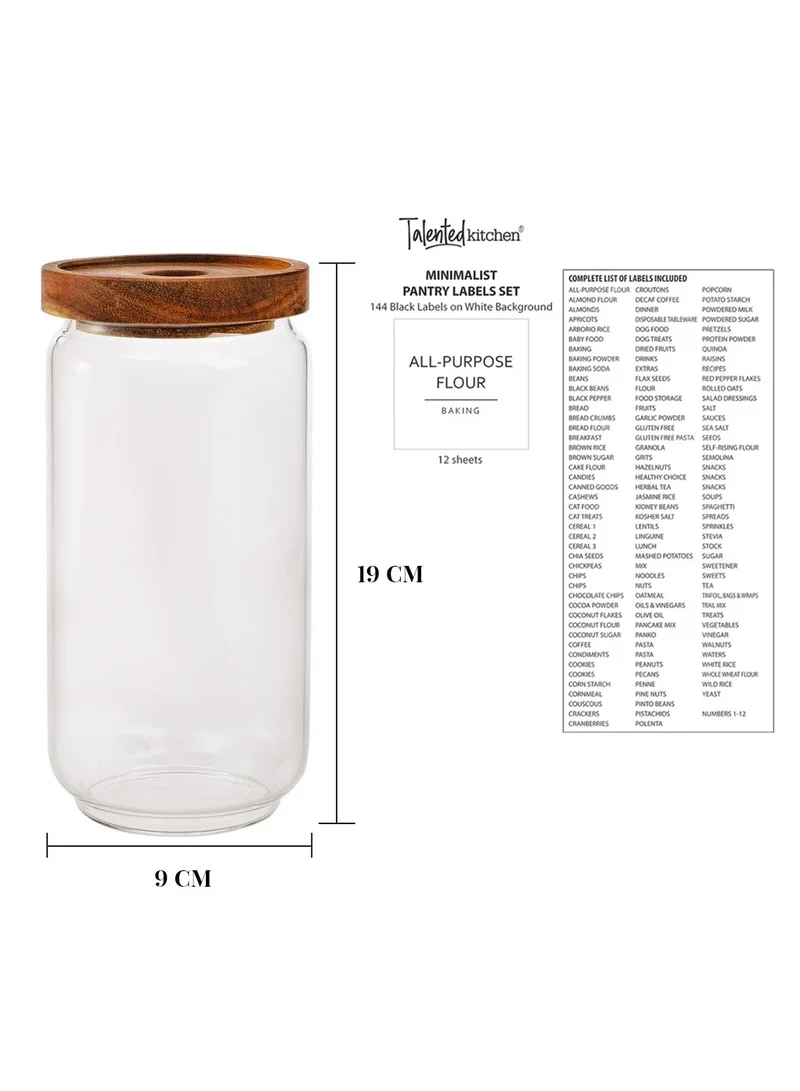 Quesera  950ml Glass food storage jars with acacia wood lids with preprinted pantry labels- pack of 3 pcs  | Best Price UAE