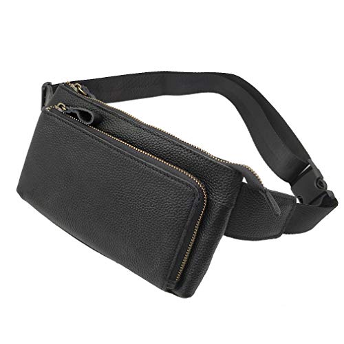 Hebetag Leather Waist Pack Fanny Bag for Men Women Outdoor Travel Sports Running Walking Hiking Hip Bum Belt Slim Cell Phone Purse Casual Waist Wallet Pouch (#02Black) - Image 1