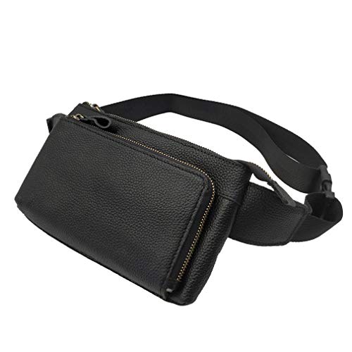 Hebetag Leather Waist Pack Fanny Bag for Men Women Outdoor Travel Sports Running Walking Hiking Hip Bum Belt Slim Cell Phone Purse Casual Waist Wallet Pouch (#02Black) - Image 3