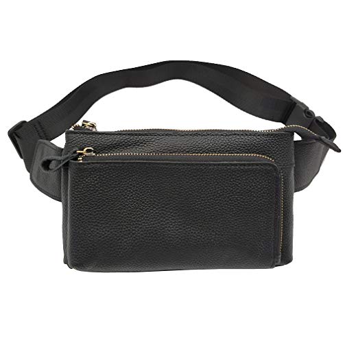 Hebetag Leather Waist Pack Fanny Bag for Men Women Outdoor Travel Sports Running Walking Hiking Hip Bum Belt Slim Cell Phone Purse Casual Waist Wallet Pouch (#02Black) - Image 2