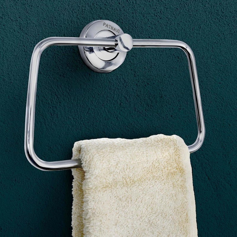Pathavi Stainless Steel Towel Holder for Bathroom | Wash Basin | Towel Hanger | Napkin Holder for Wash Basin | Towel Ring| Bathroom Accessories (Triangular, Chrome Finish, Pack of 2) - Image 1