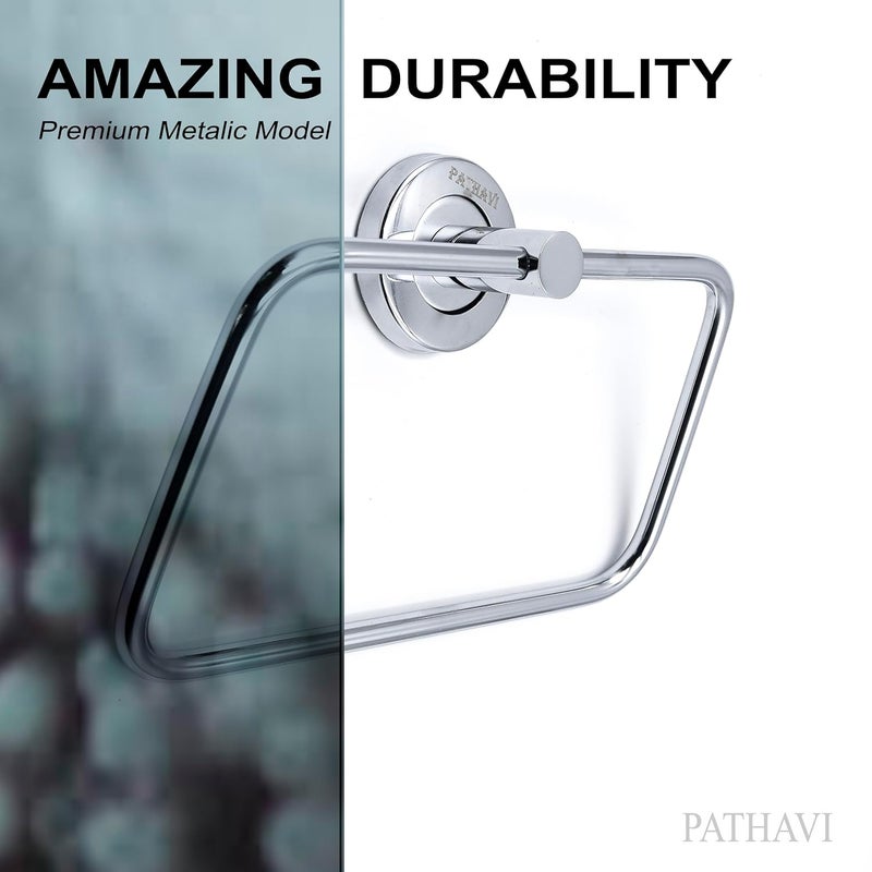 Pathavi Stainless Steel Towel Holder for Bathroom | Wash Basin | Towel Hanger | Napkin Holder for Wash Basin | Towel Ring| Bathroom Accessories (Triangular, Chrome Finish, Pack of 2) - Image 5