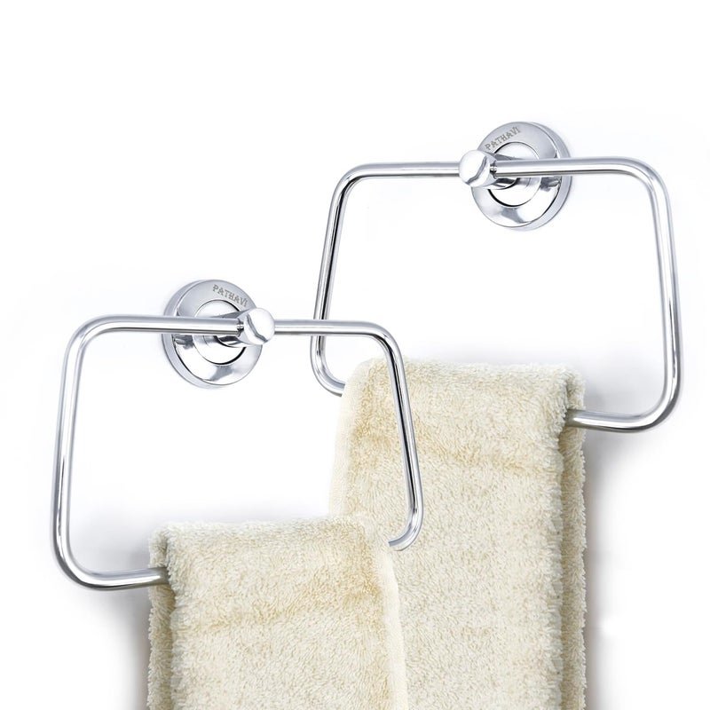 Pathavi Stainless Steel Towel Holder for Bathroom | Wash Basin | Towel Hanger | Napkin Holder for Wash Basin | Towel Ring| Bathroom Accessories (Triangular, Chrome Finish, Pack of 2) - Image 2