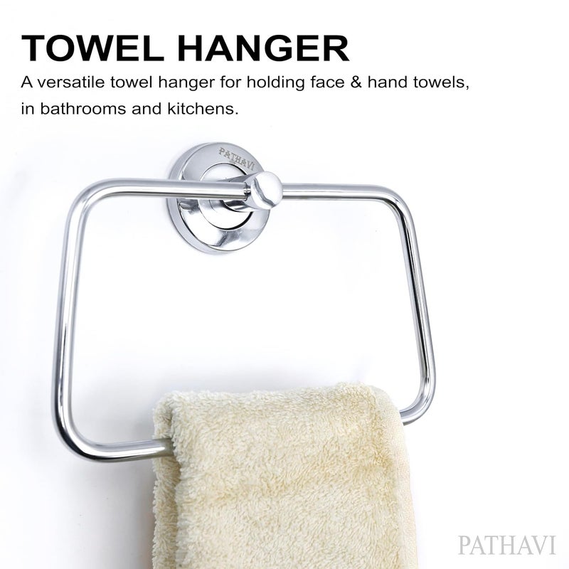 Pathavi Stainless Steel Towel Holder for Bathroom | Wash Basin | Towel Hanger | Napkin Holder for Wash Basin | Towel Ring| Bathroom Accessories (Triangular, Chrome Finish, Pack of 2) - Image 3