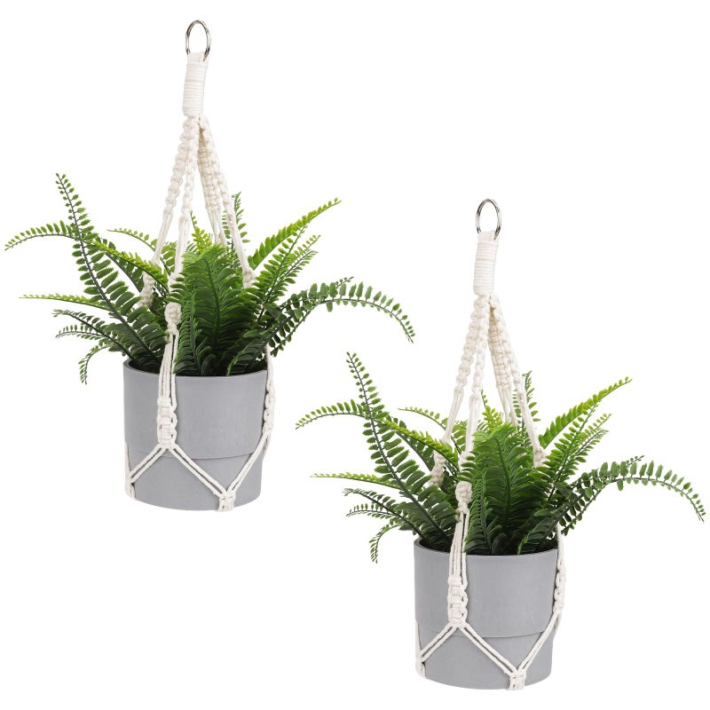 Sliverdew Macrame Plant Hanger, 2 Pack Boho Hanging Planters Baskets for Indoor Plants Decorative Braided Cotton Rope Flower Pot Holder with Metal Hook Rings for Outdoor Home Decor, No Tassels, Ivory, 20 Inchs - Image 1